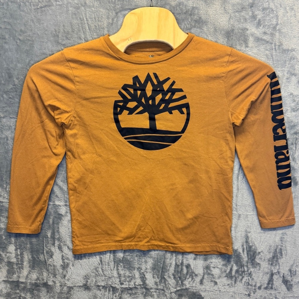 2155 | Timberland Logo Graphic Long Sleeve 100% Cotton Tee Brown Boys L 14/16